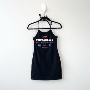 Hybrid Apparel Formula 1 Racing Mini Bodycon Halter Neck Tie Dress Black Medium